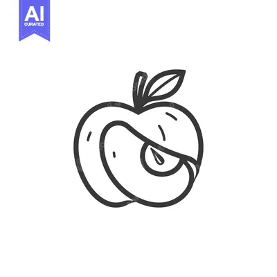 Aset desain premium: Line Drawing of a Single Apple with a Leaf