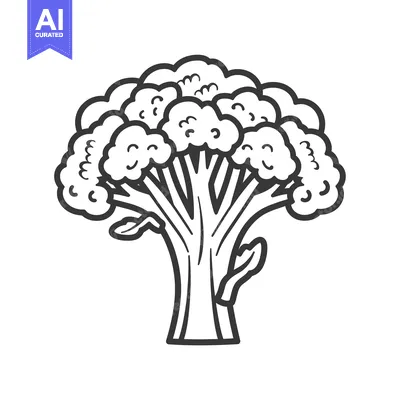 Aset desain premium: Line Drawing of a Single Broccoli Floret