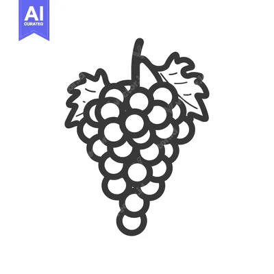 Aset premium populer: Line Drawing of a Single Bunch of Grapes with a Stem and Leaves