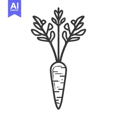 Line Drawing of a Single Carrot with Green Leaves