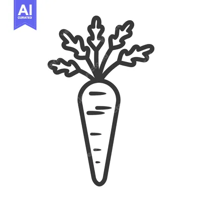 Line Drawing of a Single Carrot with Green Tops
