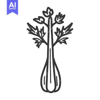Line Drawing of a Single Celery Stalk with Leaves