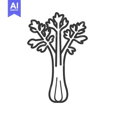 Aset premium populer: Line Drawing of a Single Celery Stalk with Leaves