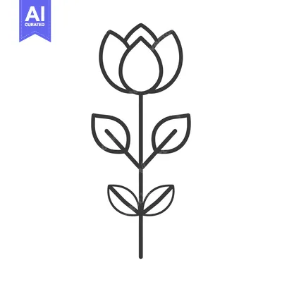Aset premium populer: Line Drawing of a Single Flower with Four Petals and Four Leaves