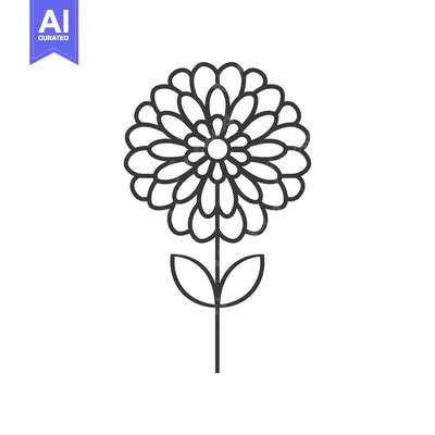 Aset premium populer: Line Drawing of a Single Flower with Two Leaves and a Stem