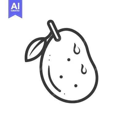 Aset desain premium: Line Drawing of a Single Mango with a Leaf