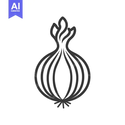 Line Drawing of a Single Onion with Stem and Roots