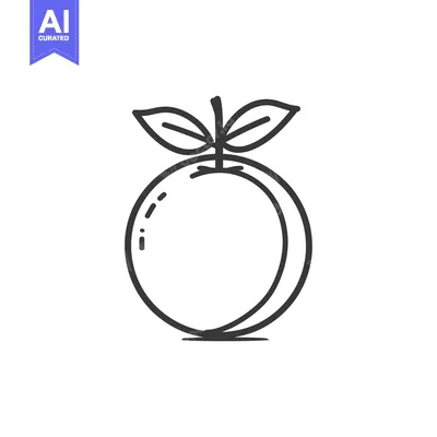 Premium design asset: Line drawing of a single orange with leaves