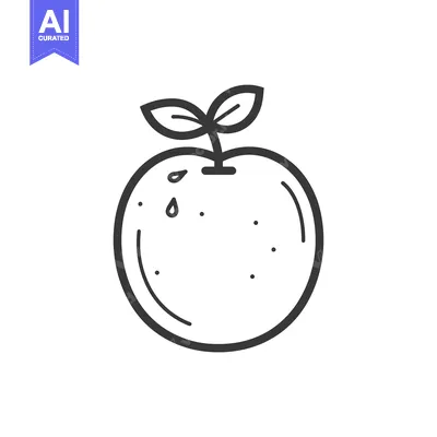 Aset desain premium: Line Drawing of a Single Orange with Leaves