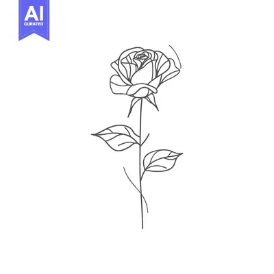 Premium design asset: Line drawing of a single rose with stem and leaves