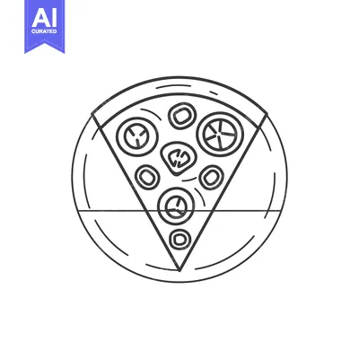Aset premium populer: Line Drawing of a Single Slice of Pizza with Toppings