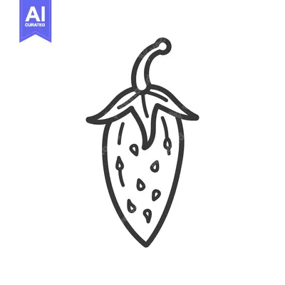 Aset desain premium: Line Drawing of a Single Strawberry with Seeds and Stem