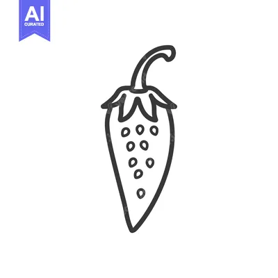 Premium design asset: Line Drawing of a Single Strawberry with Stem and Seeds