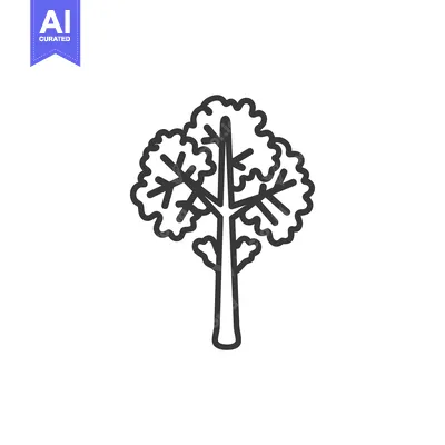 Aset desain premium: Line Drawing of a Single Tree with a Thick Trunk and Round Foliage