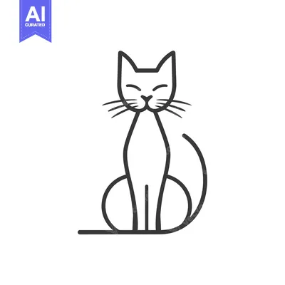 Aset premium populer: Line Drawing of a Sitting Cat with a Smile