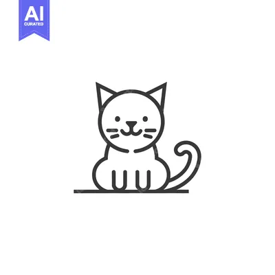 Premium design asset: Line Drawing of a Sitting Cat with a Smiling Face