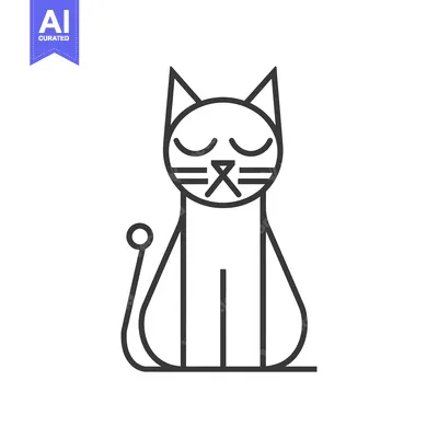 Premium design asset: Line Drawing of a Sitting Cat with Closed Eyes