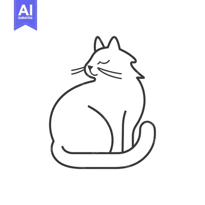 Aset desain premium: Line Drawing of a Sitting Cat with Closed Eyes