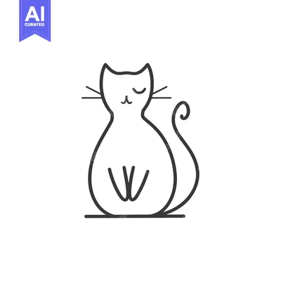 Aset premium populer: Line Drawing of a Sitting Cat with Closed Eyes