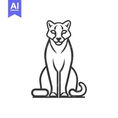 Line Drawing of a Sitting Cougar