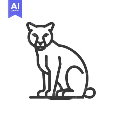 Aset desain premium: Line Drawing of a Sitting Cougar or Mountain Lion