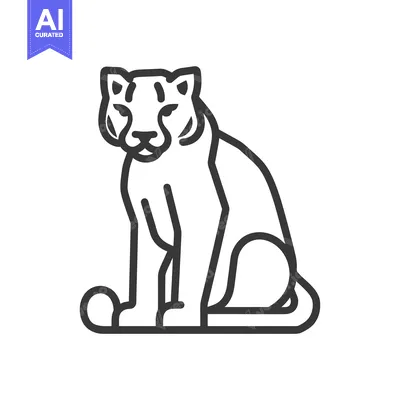 Premium design asset: Line drawing of a sitting cougar or mountain lion