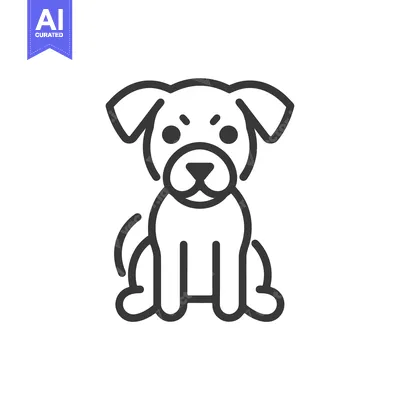 Premium design asset: Line Drawing of a Sitting Dog with an Angry Expression