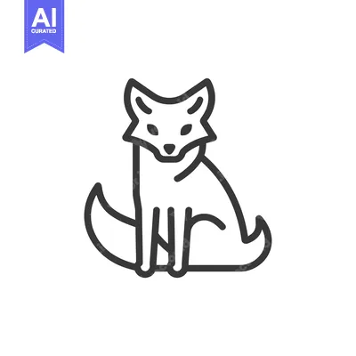 Line Drawing of a Sitting Fox with a Curled Tail