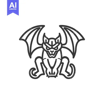 Aset premium populer: Line Drawing of a Sitting Gargoyle with Wings