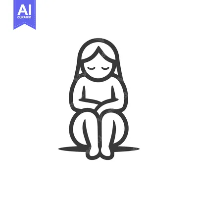 Premium design asset: Line Drawing of a Sitting Girl with Closed Eyes