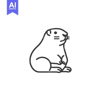 Line Drawing of a Sitting Groundhog