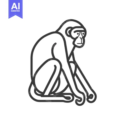 Aset desain premium: Line Drawing of a Sitting Monkey with a Serious Expression
