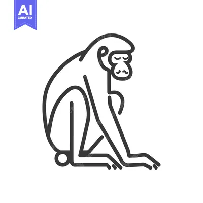 Premium design asset: Line Drawing of a Sitting Monkey with Closed Eyes