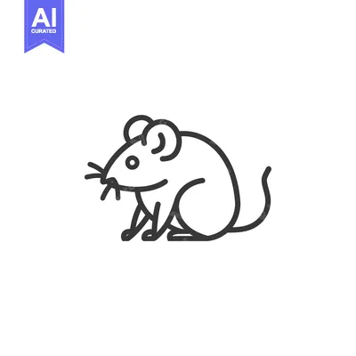 Aset desain premium: Line Drawing of a Sitting Mouse with a Long Tail