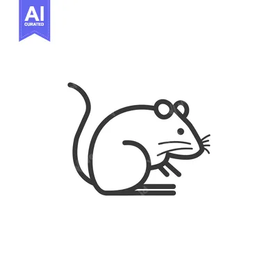 Premium design asset: Line Drawing of a Sitting Mouse with Big Ears and Whiskers