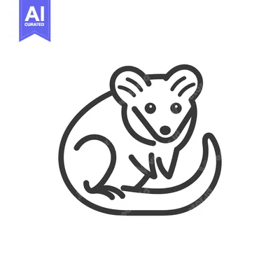 Aset premium populer: Line Drawing of a Sitting Opossum with Big Ears and a Tail