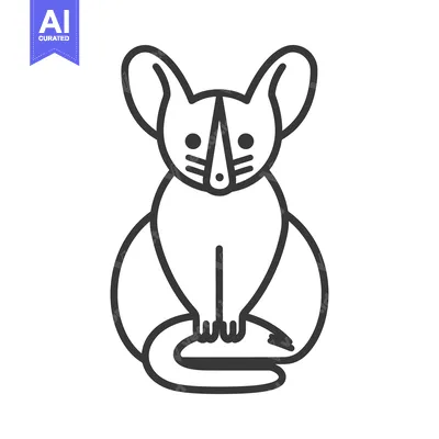 Aset desain premium: Line Drawing of a Sitting Opossum with Large Ears