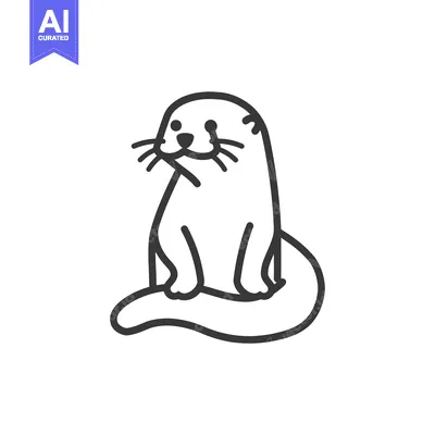 Aset desain premium: Line Drawing of a Sitting Otter