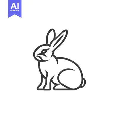 Aset desain premium: Line Drawing of a Sitting Rabbit with Long Ears