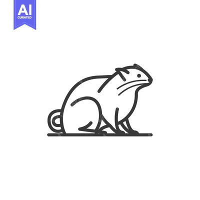 Aset desain premium: Line drawing of a sitting rodent with a long tail
