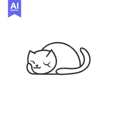 Popular premium asset: Line drawing of a sleeping cat curled up on its side