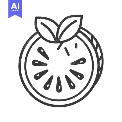 Aset desain premium: Line Drawing of a Sliced Kiwi with Leaves