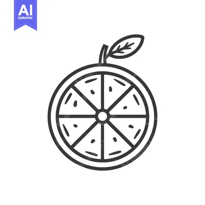 Aset premium populer: Line Drawing of a Sliced Orange with a Leaf