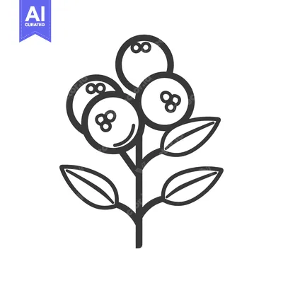 Aset desain premium: Line Drawing of a Small Branch with Four Berries and Leaves
