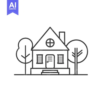 Aset premium populer: Line Drawing of a Small House with Two Trees