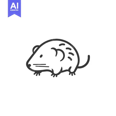 Aset desain premium: Line drawing of a small, round, furry animal with a long tail