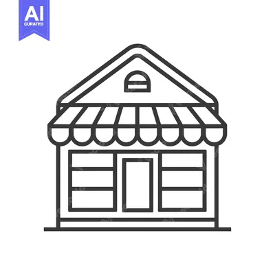 Premium design asset: Line Drawing of a Small Shop Building with an Awning
