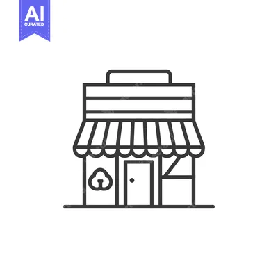 Aset desain premium: Line drawing of a small storefront with awning