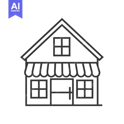 Aset desain premium: Line Drawing of a Small Store with an Awning