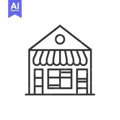 Aset premium populer: Line drawing of a small store with awning and window